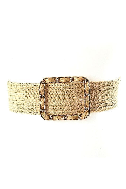 Rectangle Straw Woven Elastic Stretch Waist Belt