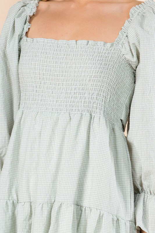 PLAID LONG SLEEVE LONG DRESS