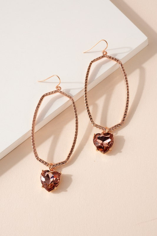 Heart Rhinestone Oval Dangling Earrings