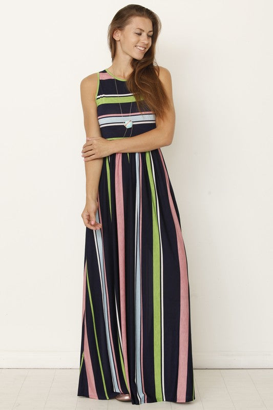 Multi stripe Rainbow Maxi Dress