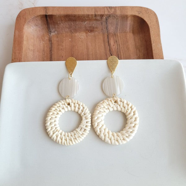 Lana Earrings- Light Rattan Seashell