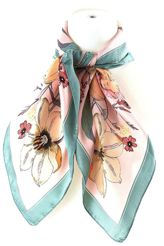 Floral Real Silky Feel Square Scarf