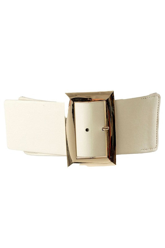 Oversized Gold Tone Rectangle PU Stretch Belt