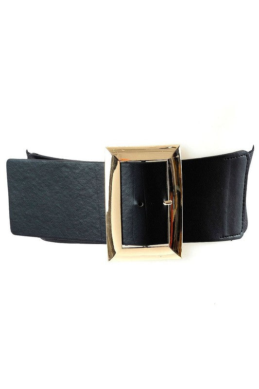 Oversized Gold Tone Rectangle PU Stretch Belt