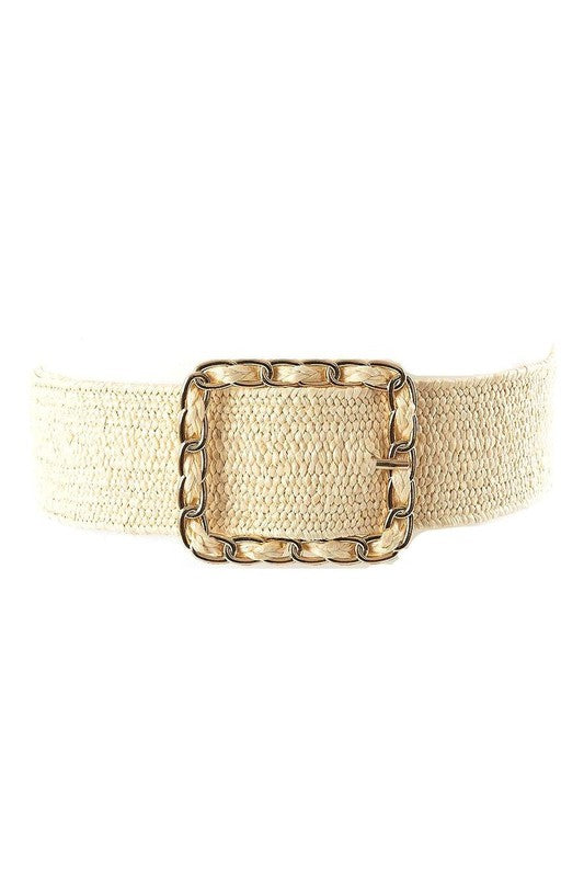 Rectangle Straw Woven Elastic Stretch Waist Belt