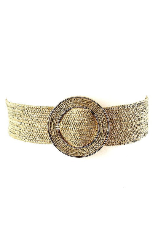 Circle Straw Woven Elastic Stretch Waist Belt