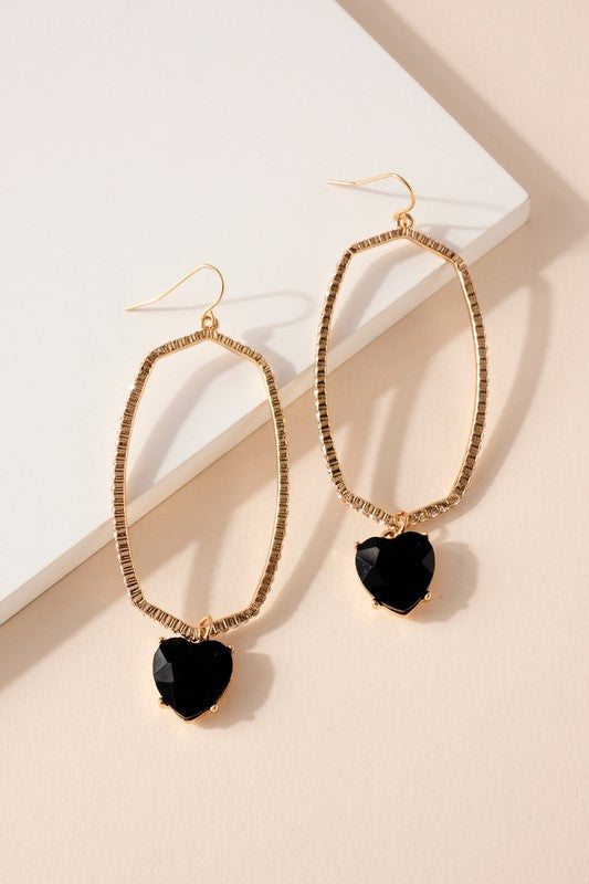 Heart Rhinestone Oval Dangling Earrings