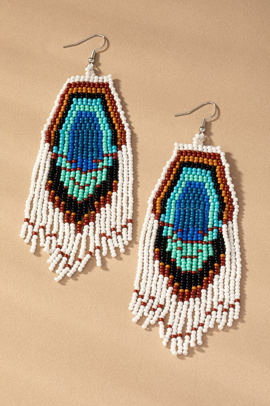 Peacock seed bead boho statement earrings