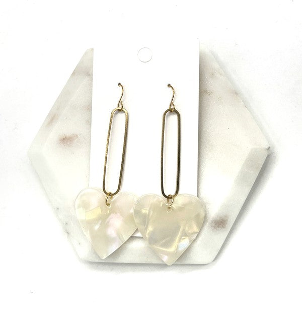 Iridescent Cream Heart Minimalist Loop Earrings