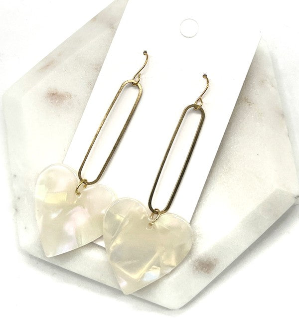 Iridescent Cream Heart Minimalist Loop Earrings