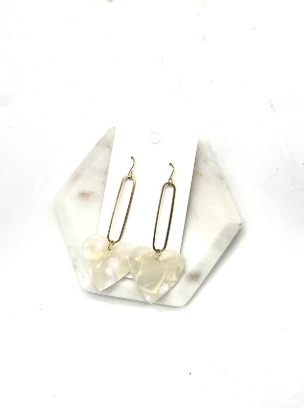 Iridescent Cream Heart Minimalist Loop Earrings