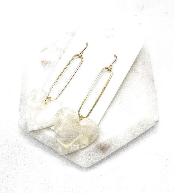 Iridescent Cream Heart Minimalist Loop Earrings