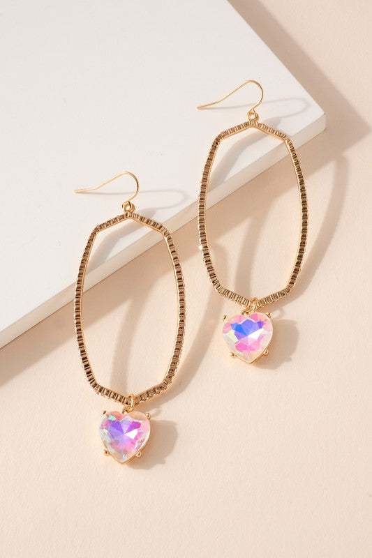 Heart Rhinestone Oval Dangling Earrings