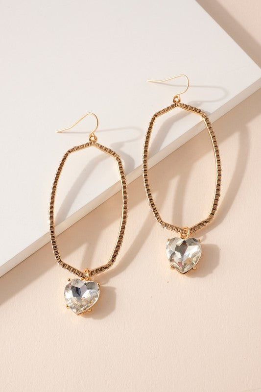 Heart Rhinestone Oval Dangling Earrings