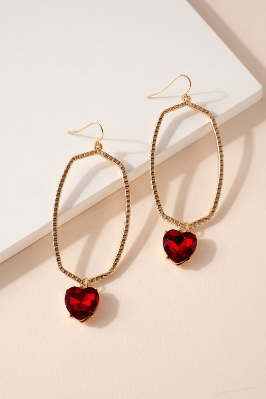 Heart Rhinestone Oval Dangling Earrings