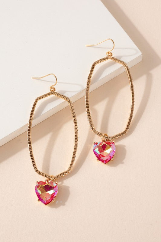 Heart Rhinestone Oval Dangling Earrings